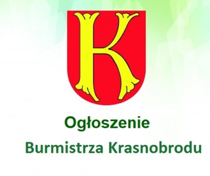 logo krasnobrodu z podpisem: ogloszenie burmistrza krasnobrodu